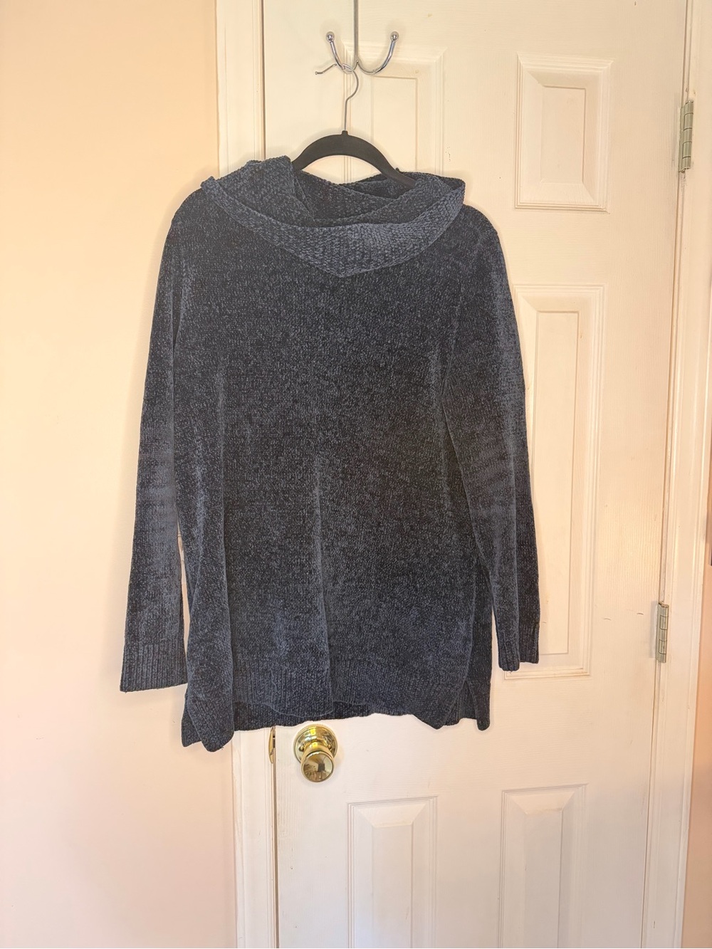 Lands End Cozy Hooded Chenille Sweater - Navy
